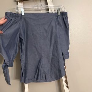 Seersucker off the shoulder shirt